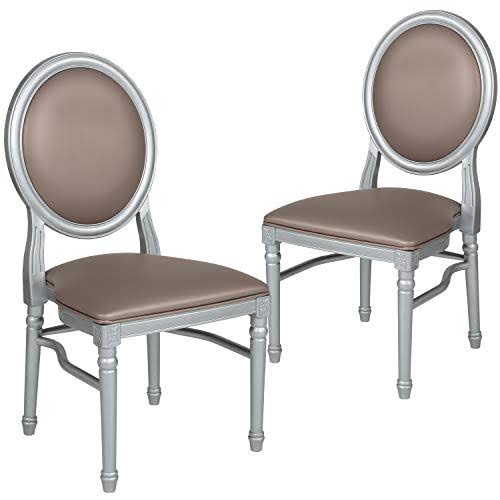 2 Pk. King Louis Chair with Taupe Vinyl Back and Seat and Silver Frame Q277129
