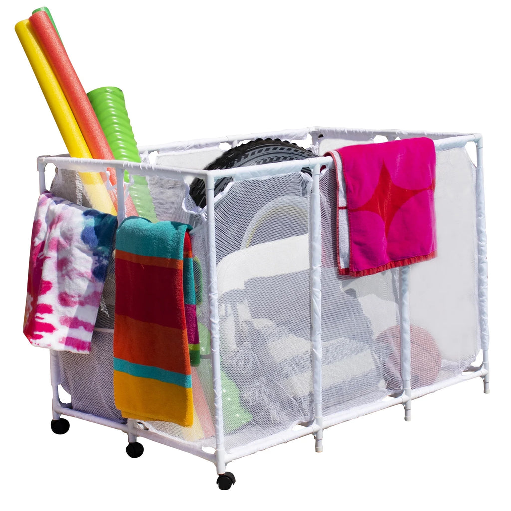 Extra-Large White Mesh Rolling Storage Organizer Bin C33010