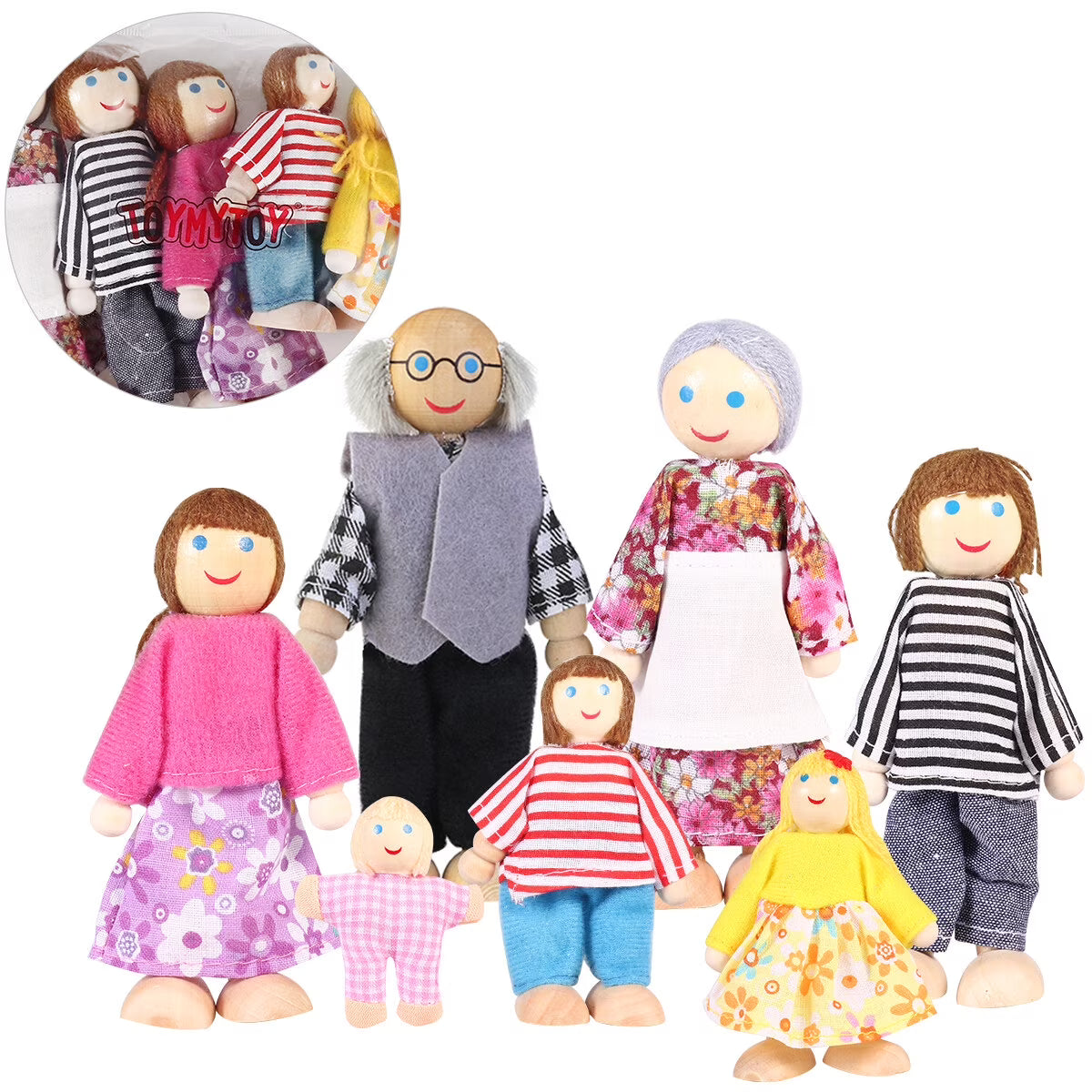 7 Pieces Wooden Dollhouse Family Set Mini People Figures N27450