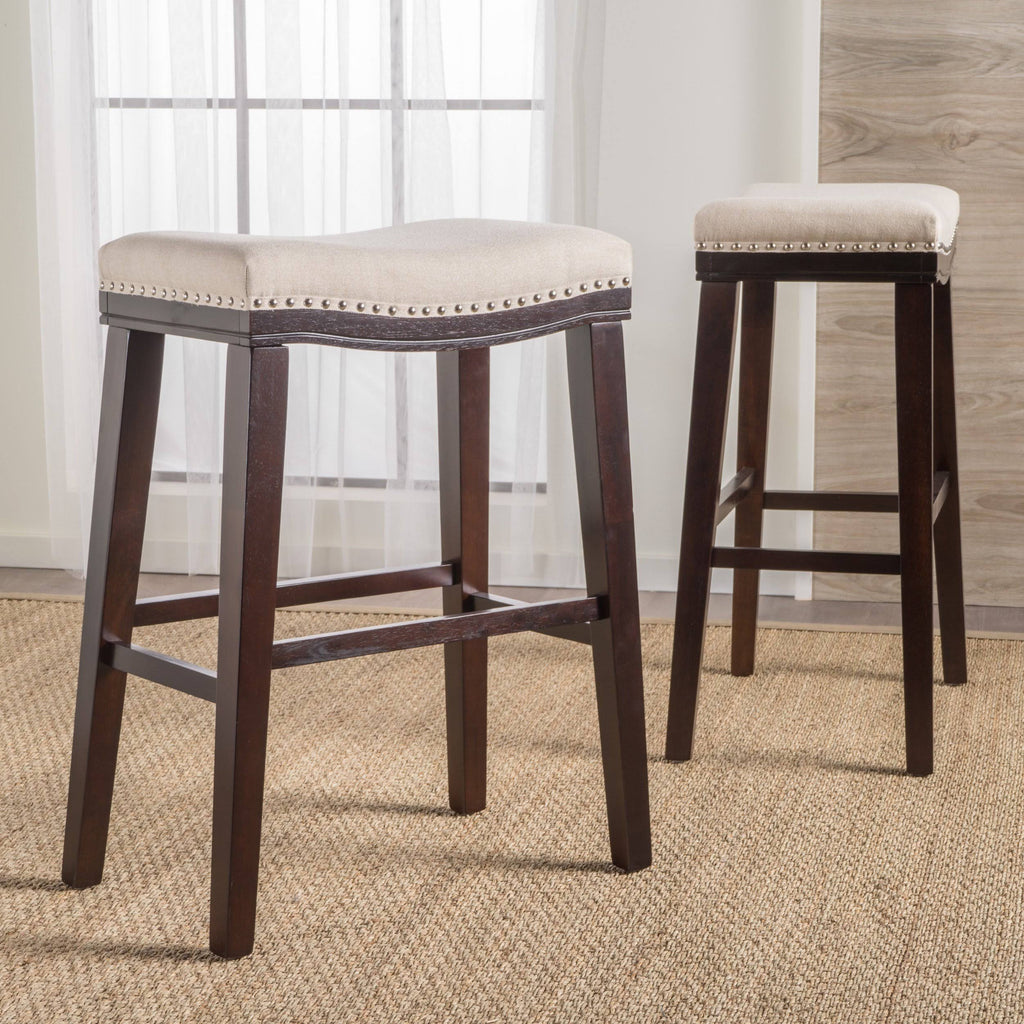 Beige Saddle Shaped Studded Rim Stool (Set of 2) M974752