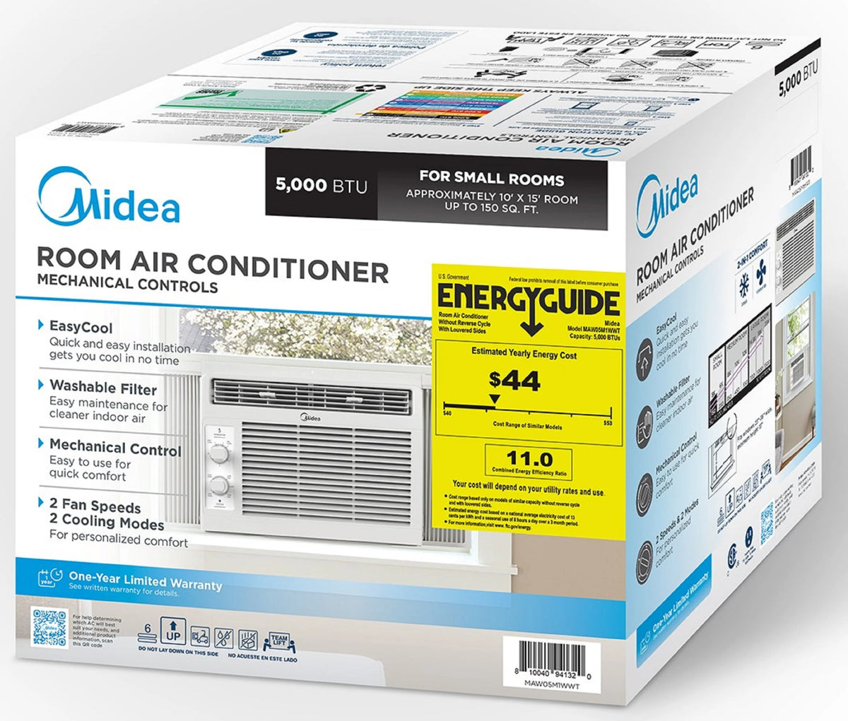 5,000 BTU 150 Sq Ft Mechanical Window Air Conditioner, White V3444