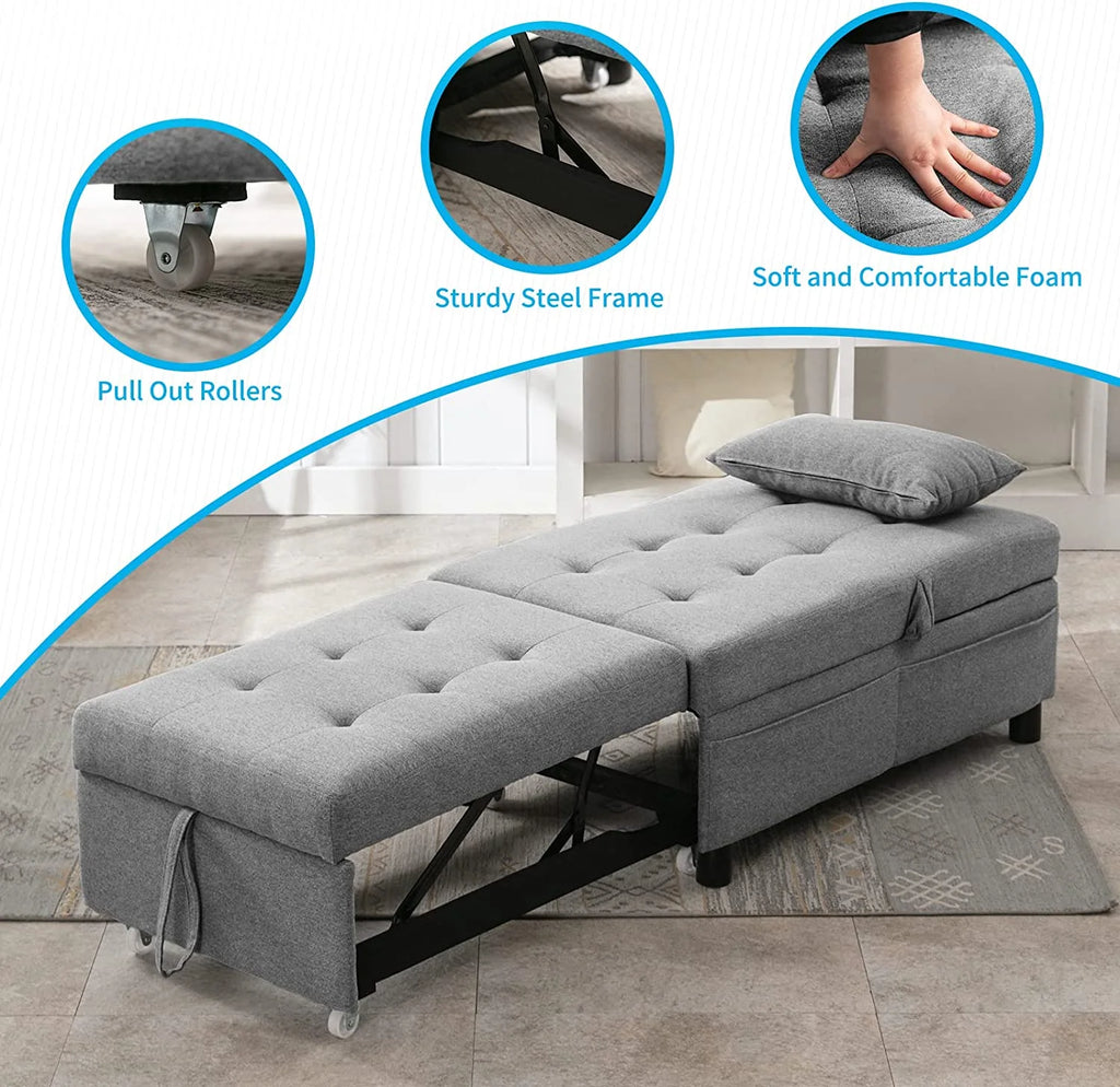 4-in-1 Convertible Sleeper Chair with Pillow Light Grey X4992