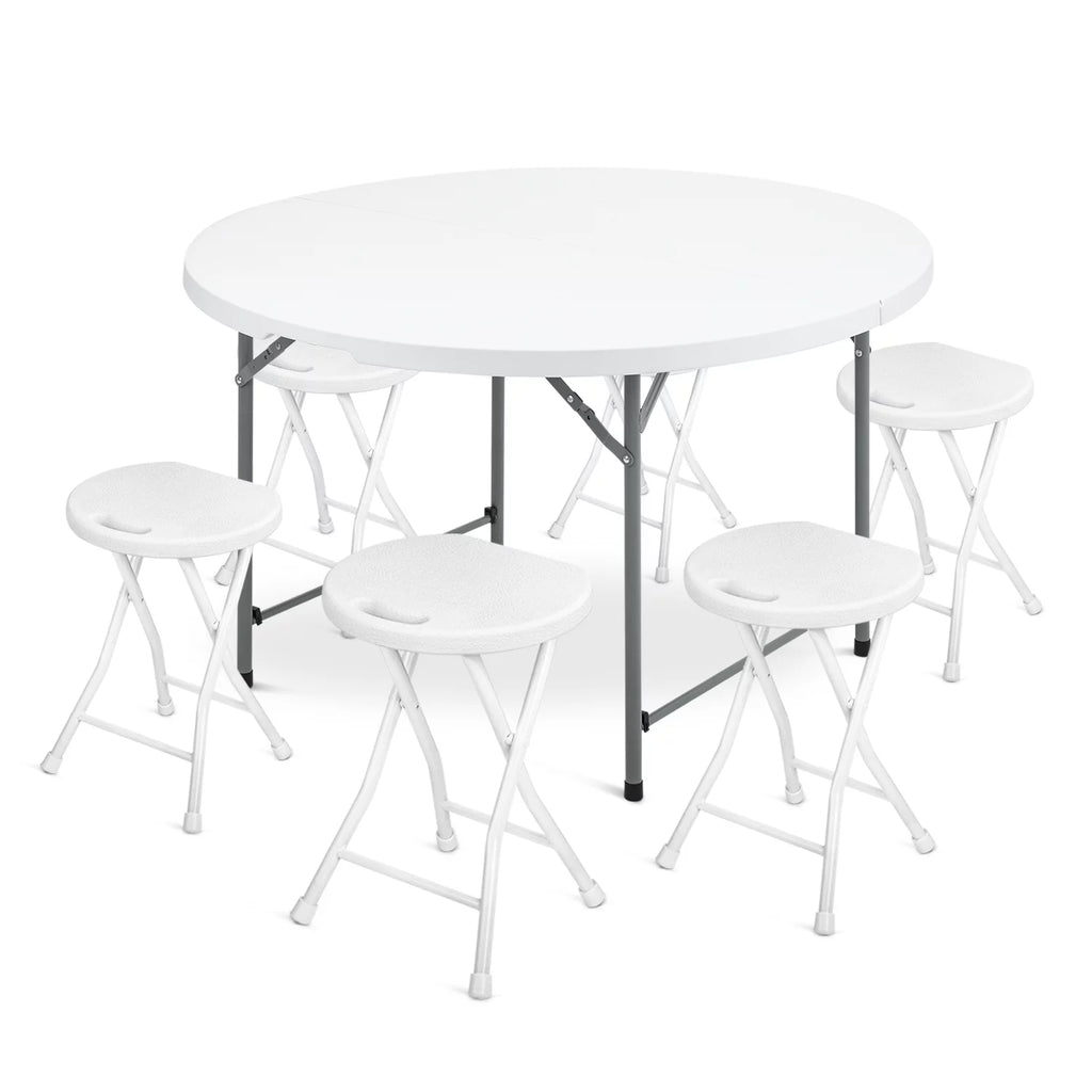 7 Pieces 4 FT Folding Round Table and Chair Set X2731