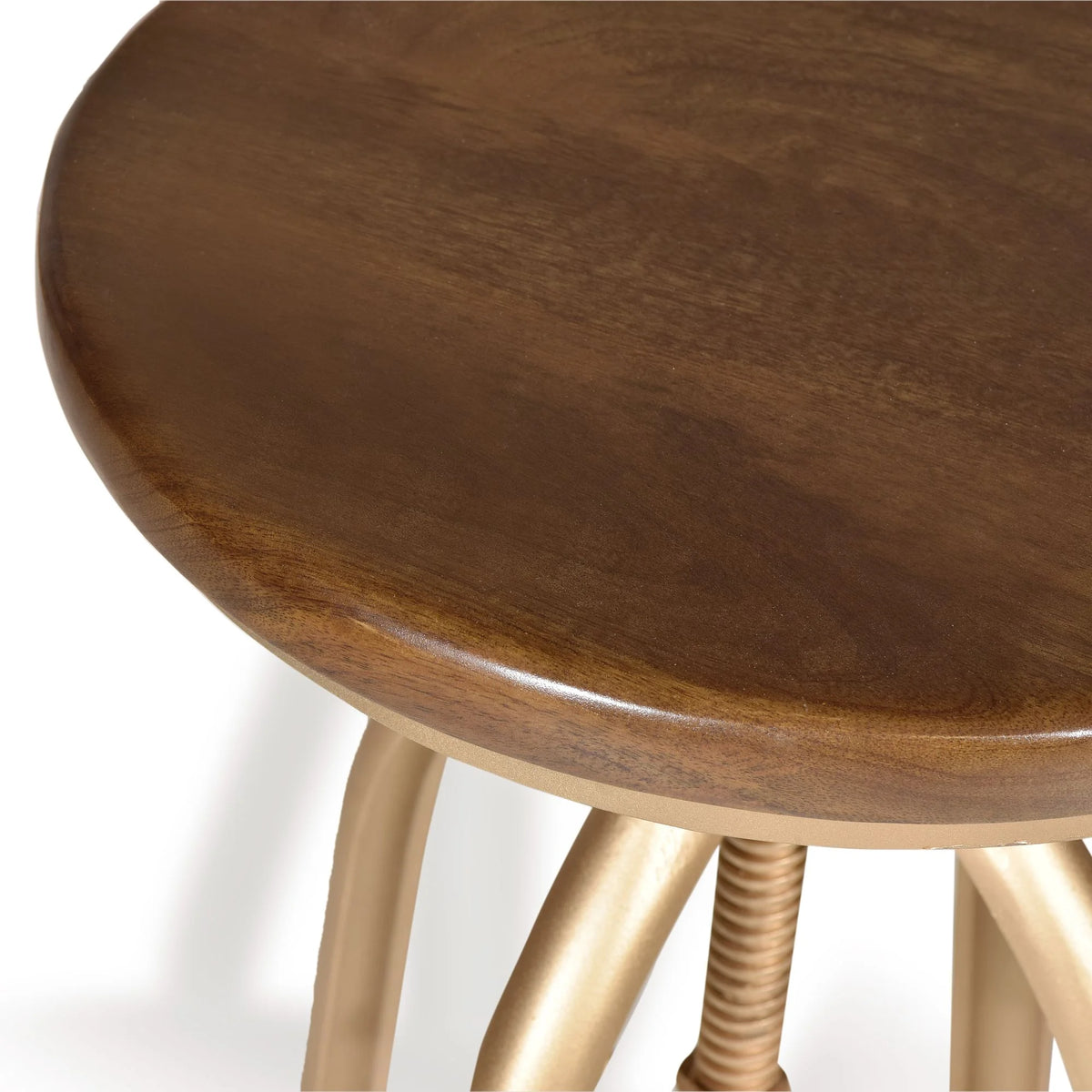 Brown and Gold Adjustable Stool with Wooden Seat T4386