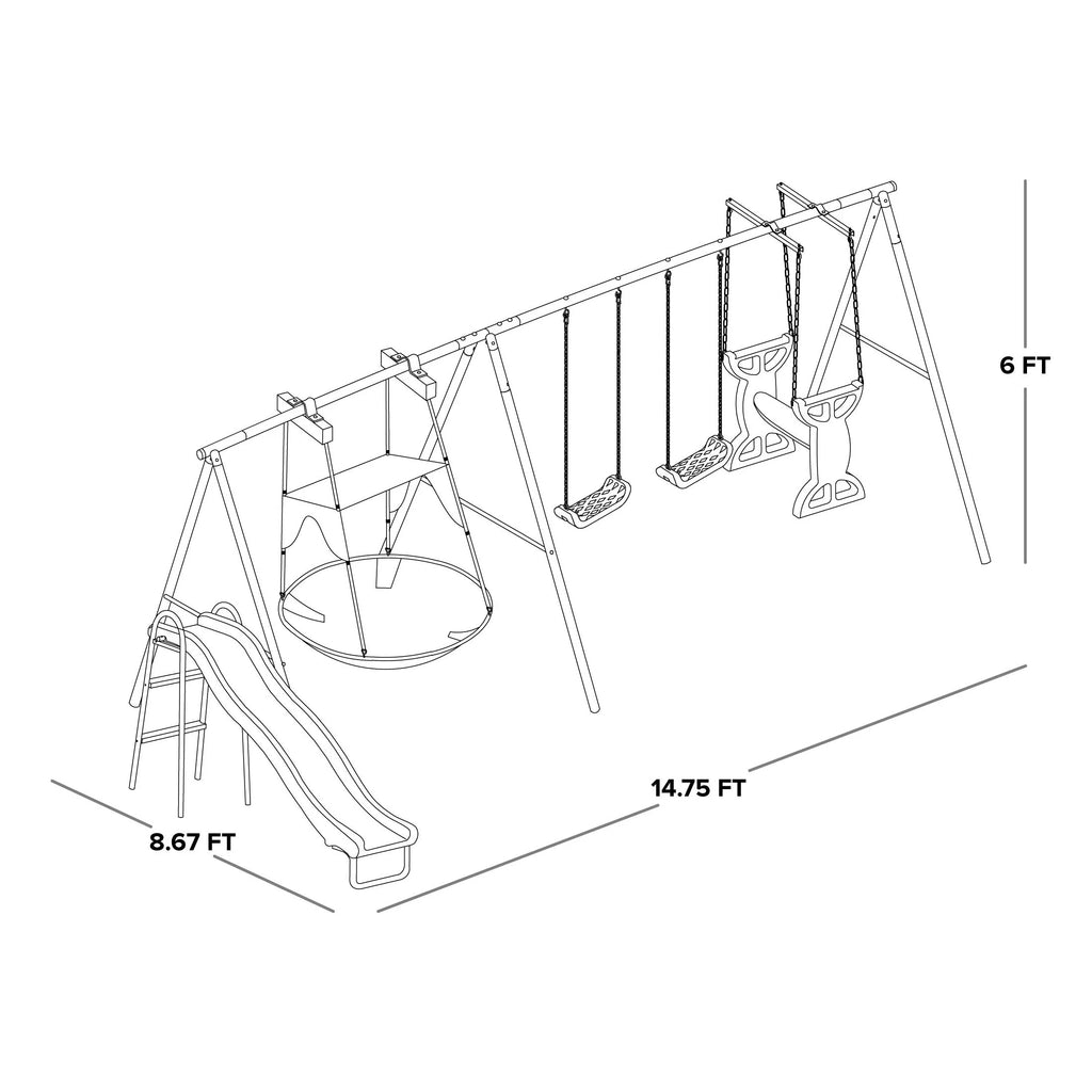 Metal Swing Set with Glider and Slide Q12726