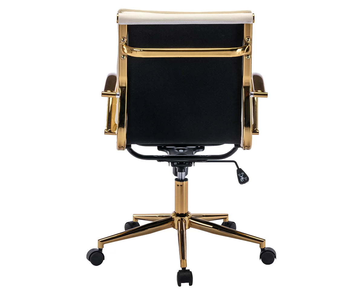Beige Faux Leather Swivel Office Chair with Armrests T222