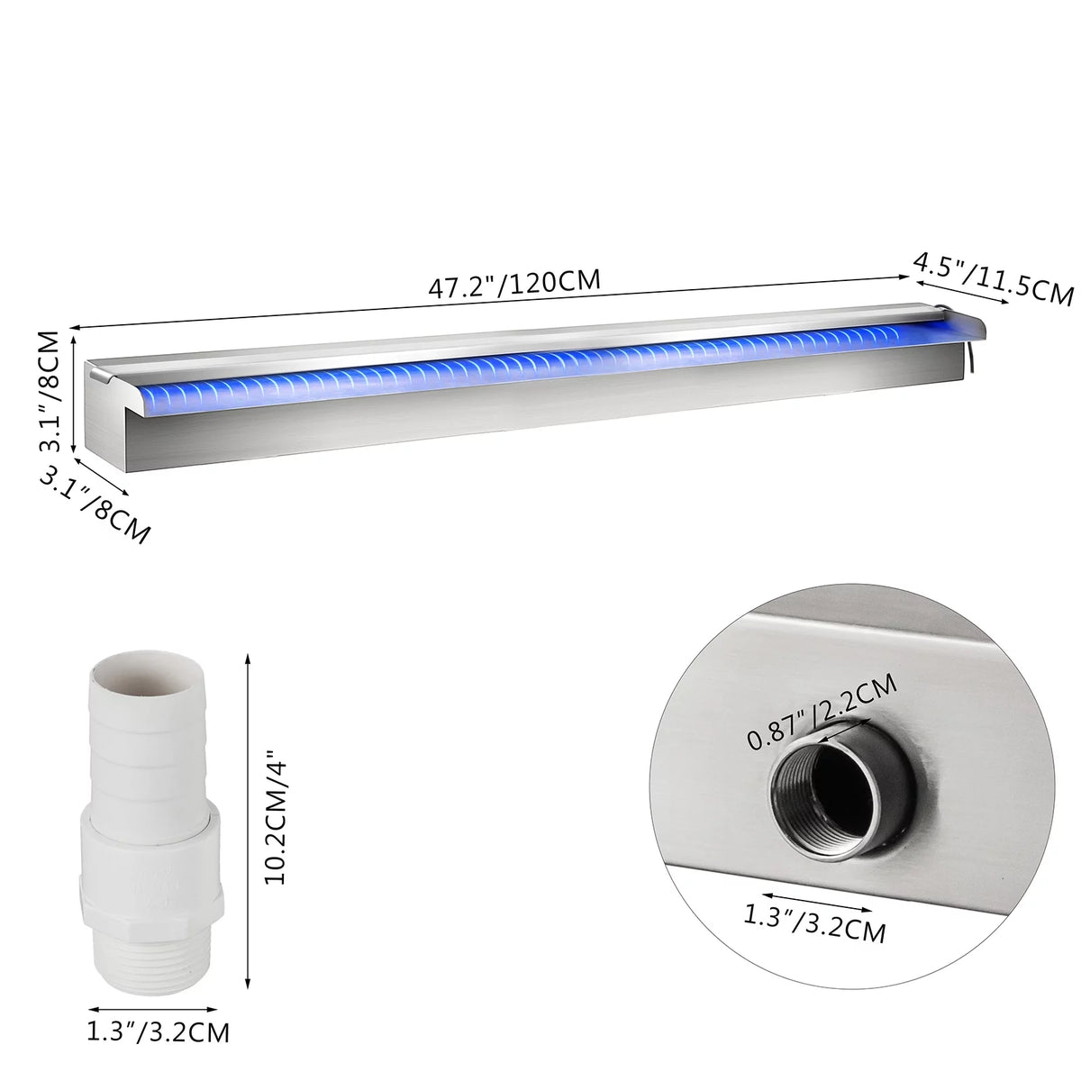 Stainless Steel Pool Waterfall with LED Strip Light P607063