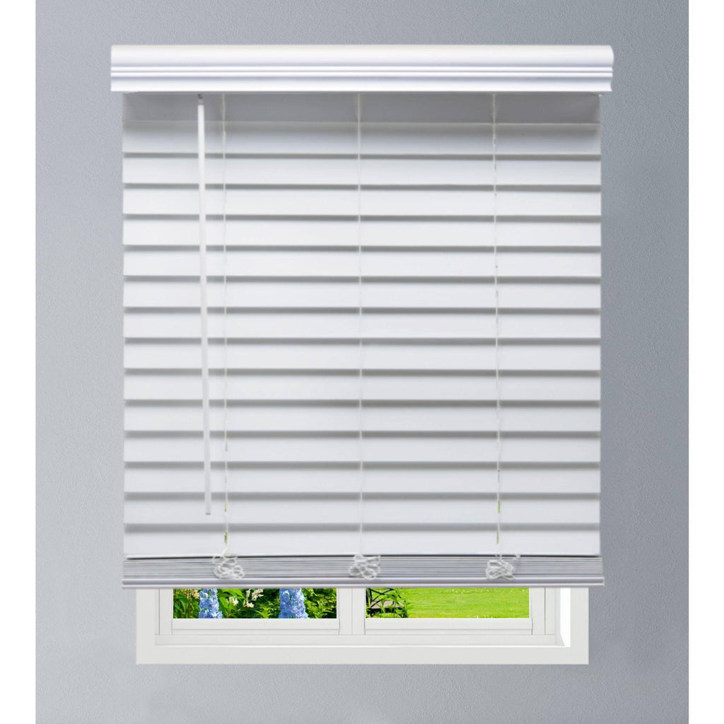 White Cordless Faux Wood Blind X71626