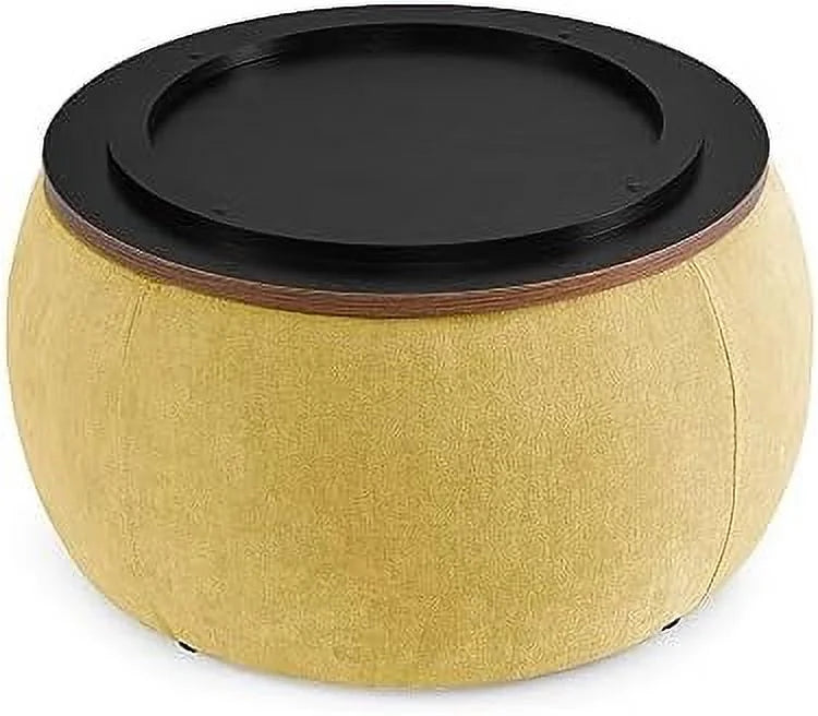 Light Gray Round Ottoman with Wooden Lid C580790