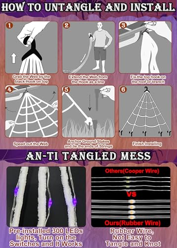 16.4 x 15.7 Ft Prelit Halloween Spider Web Net Lights with Timer Z924