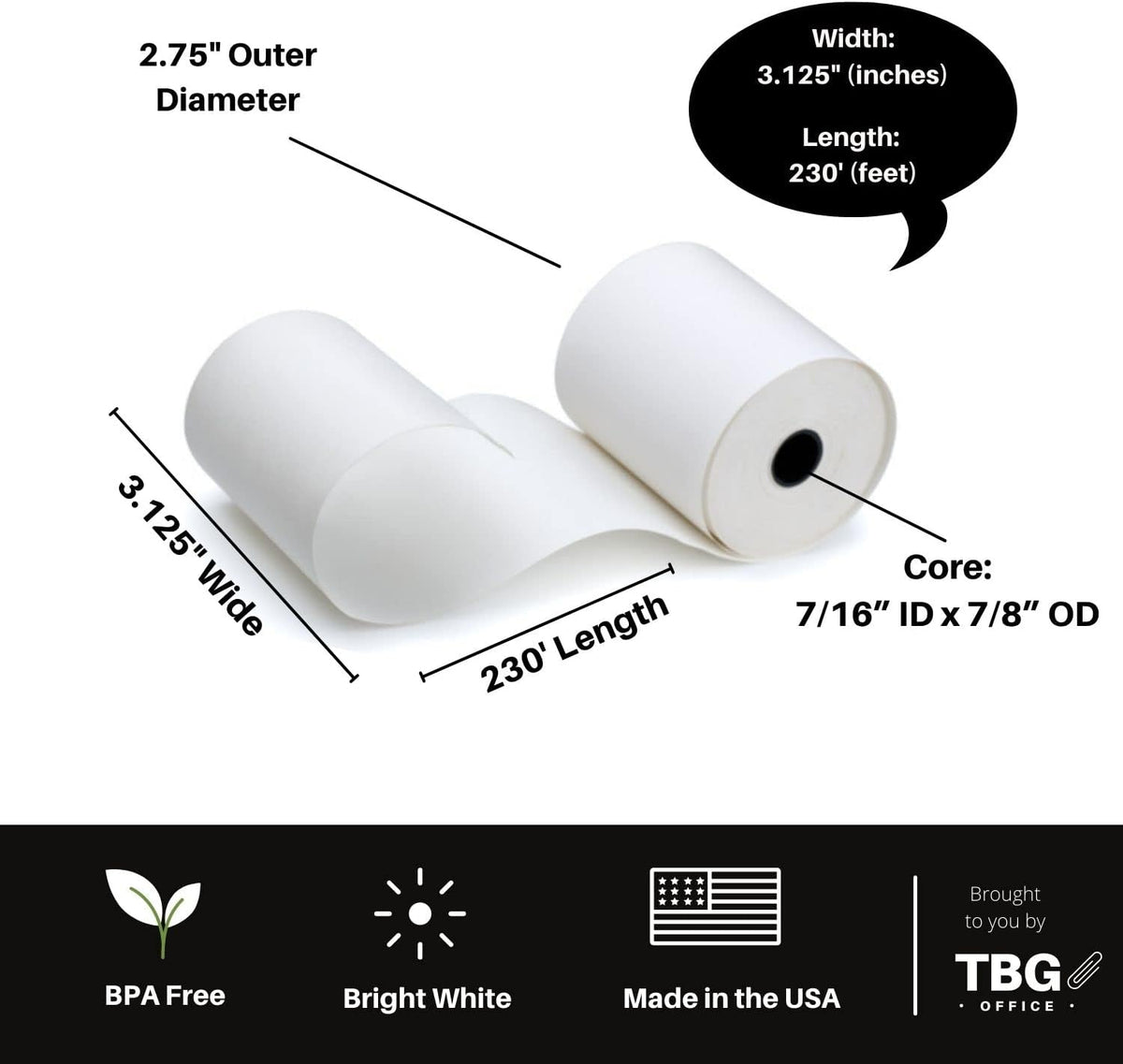 BPA Free Thermal Paper Rolls for POS Systems (1 Case - 30 Rolls) R253327