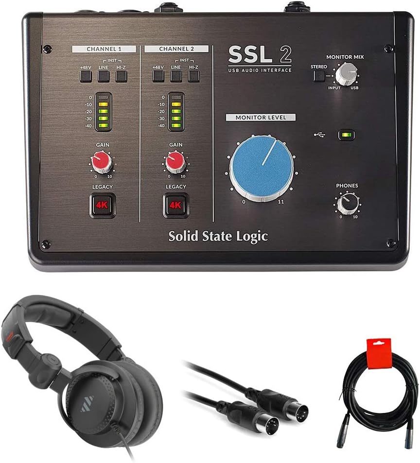 SSL-2 Desktop USB Type-C Audio Interface Bundle with Headphone, MIDI Cable & XLR Cable L794