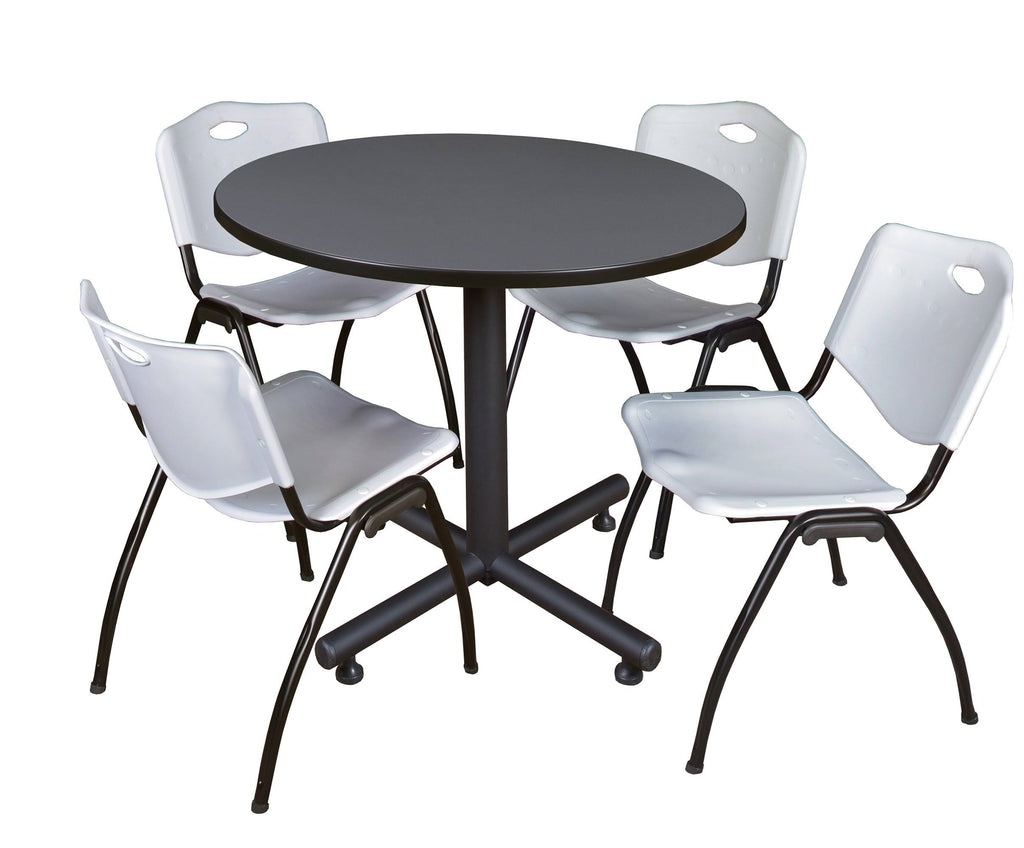 42x22 Round Breakroom Table Grey & 4 Stack Chairs Blue N81577