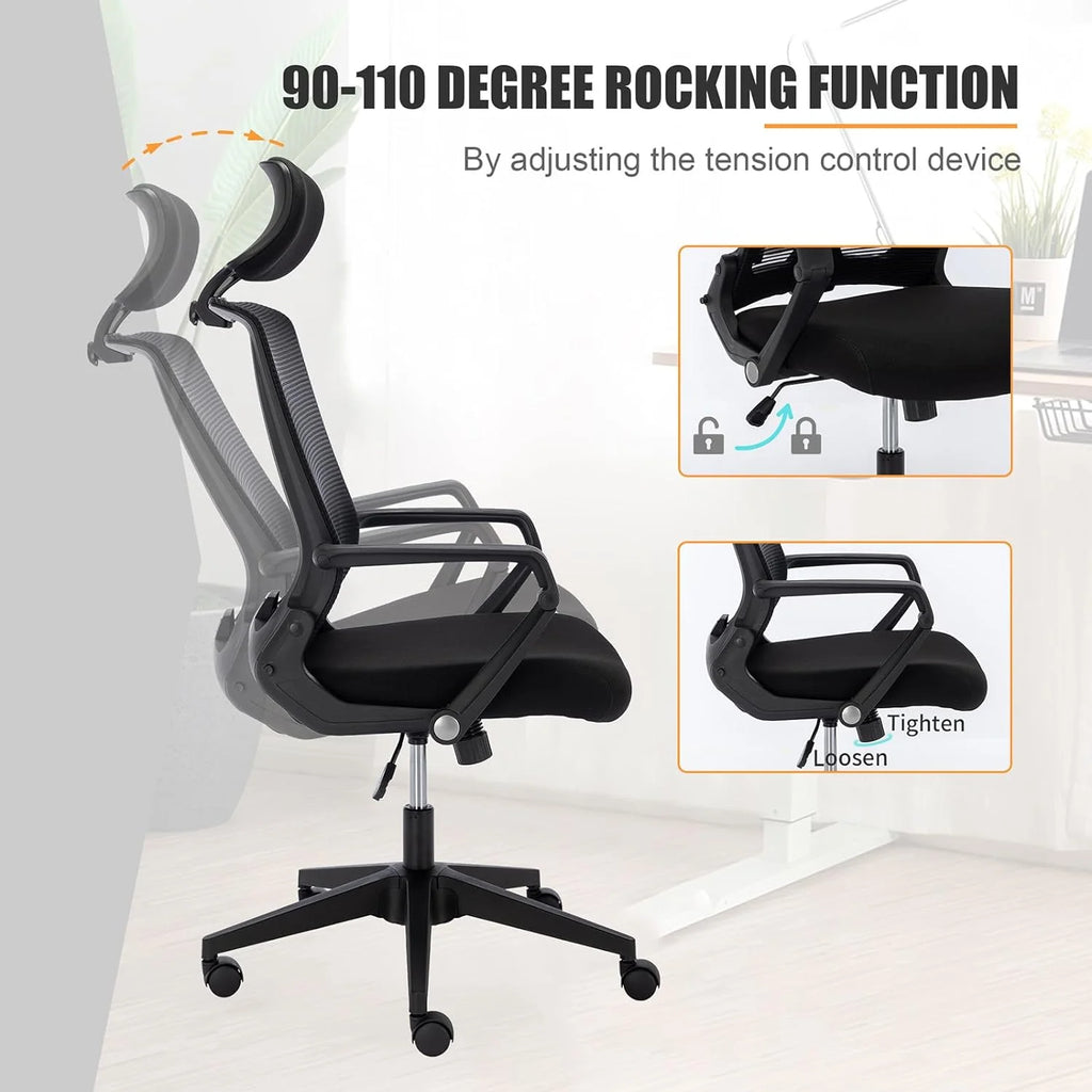 Foldable Ergonomic High Back Office Chair with Lumbar Support, Black S160