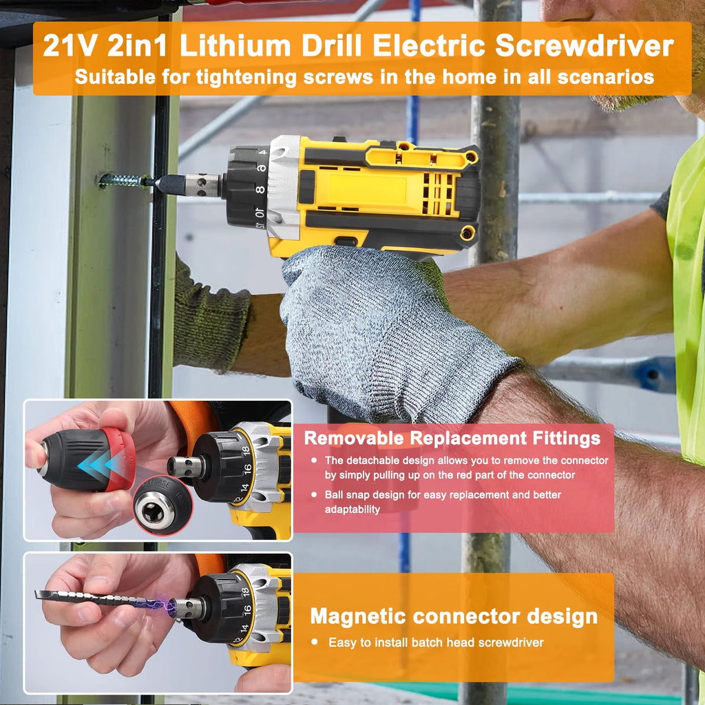 Electric Screwdriver 21V Brushed Motor Drill Set O293915