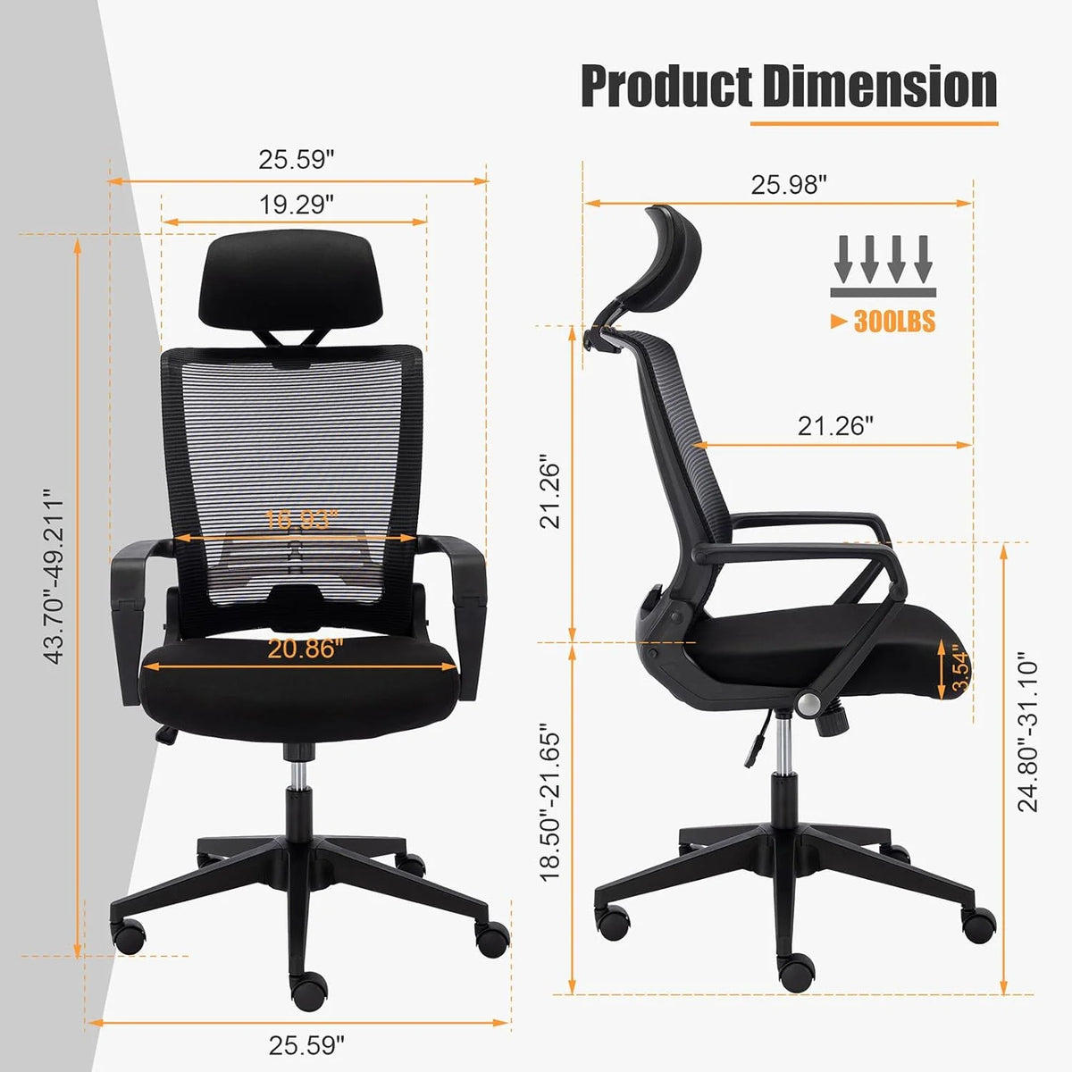 Foldable Ergonomic High Back Office Chair with Lumbar Support, Black S160