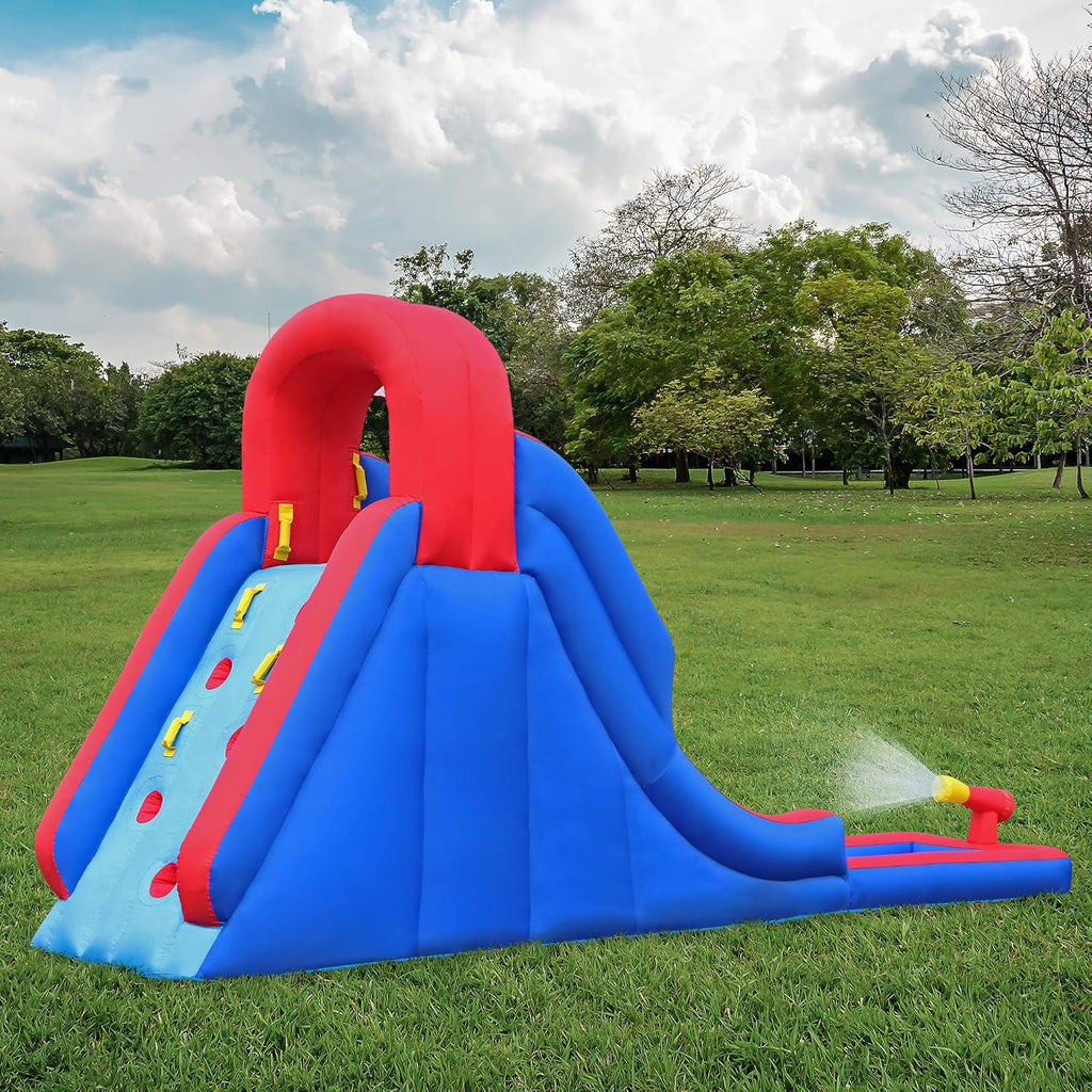 Inflatable Water Slide Park with Climbing Wall, Slide, Splash Pool, Air Pump & Carrying Case E919
