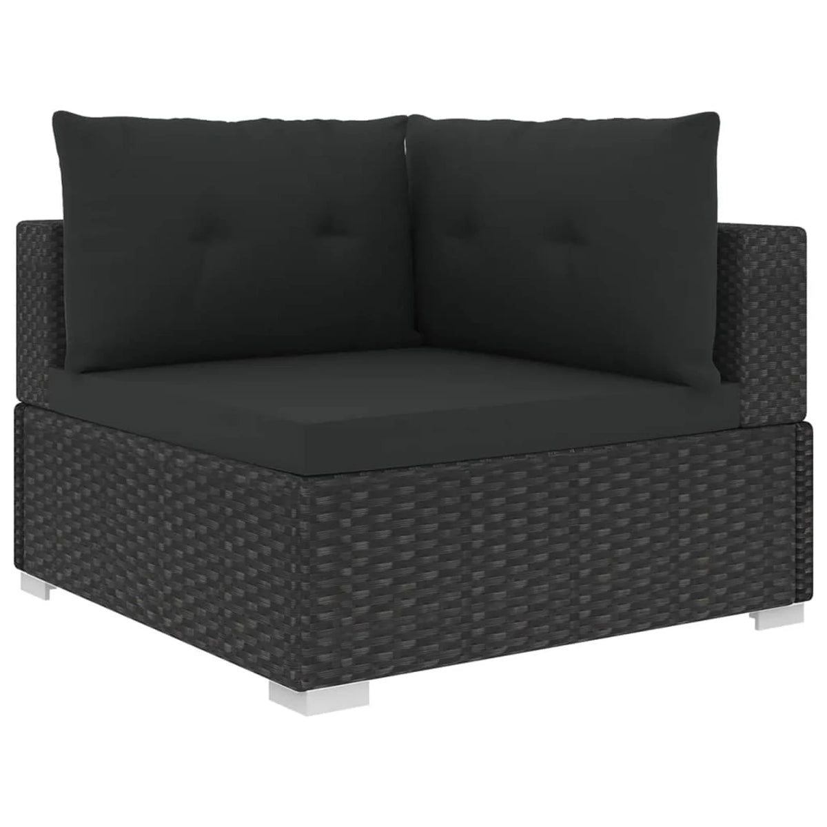 5 Piece Black Poly Rattan Outdoor Conversation Sofa Set with Tea Table and Ottoman Y7559