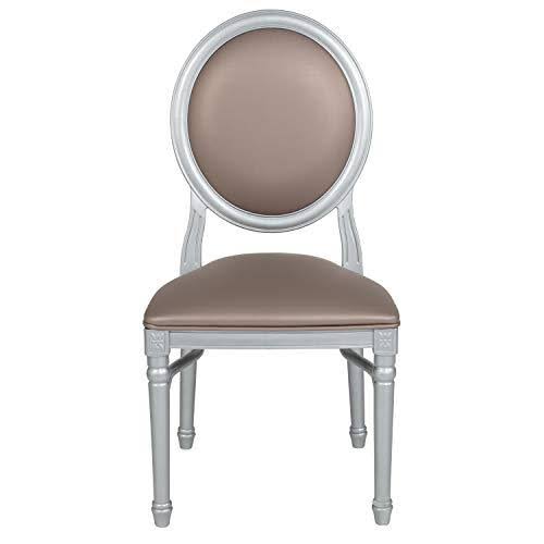 2 Pk. King Louis Chair with Taupe Vinyl Back and Seat and Silver Frame Q277129