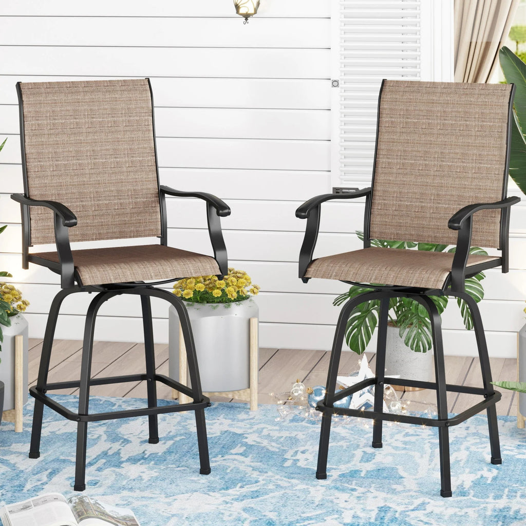 2 Pcs Outdoor Swivel Metal Bar Stools Z6297